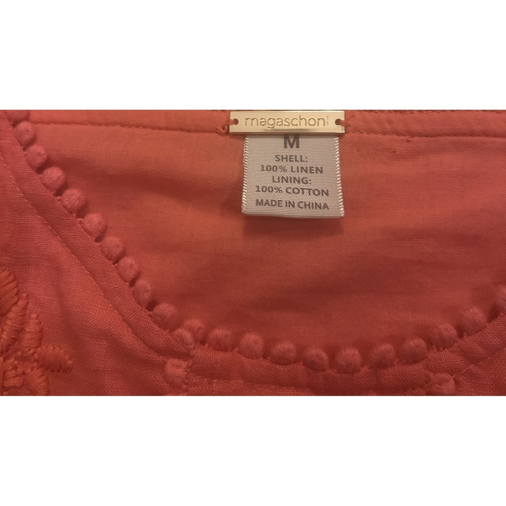 Magaschoni Dress‎ Size M Linen Coral Knee Length Beach Boho Coastal Cottage - Picture 2 of 6